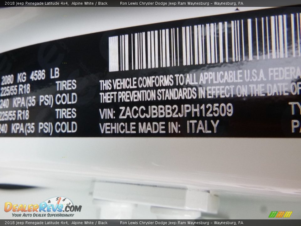2018 Jeep Renegade Latitude 4x4 Alpine White / Black Photo #15