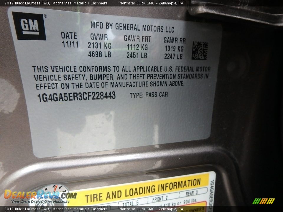 2012 Buick LaCrosse FWD Mocha Steel Metallic / Cashmere Photo #22