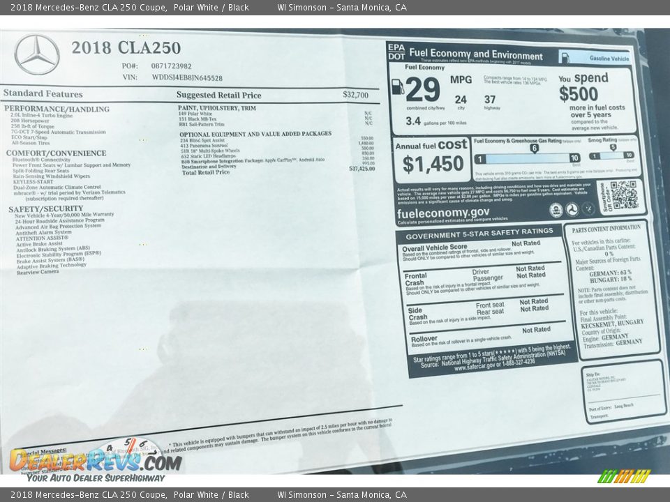 2018 Mercedes-Benz CLA 250 Coupe Polar White / Black Photo #10