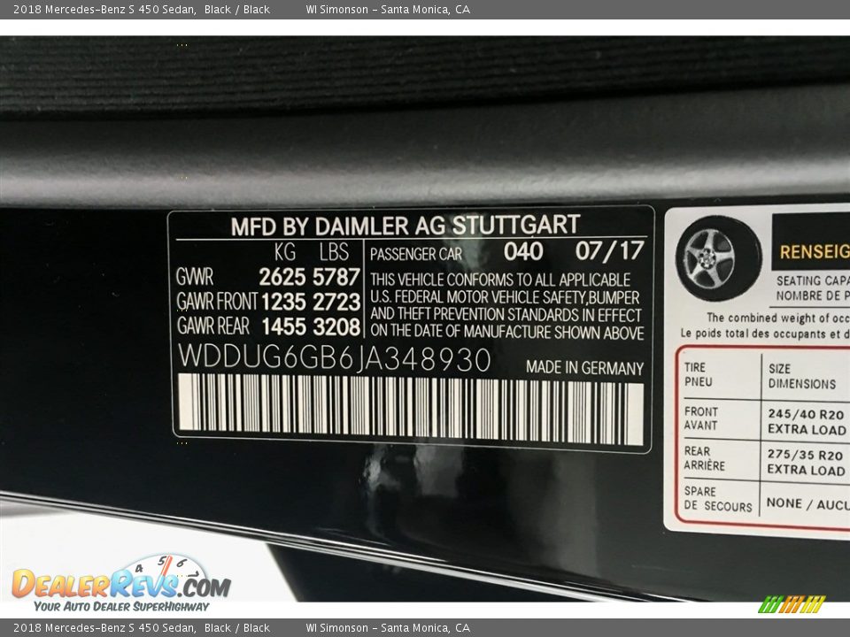 2018 Mercedes-Benz S 450 Sedan Black / Black Photo #11