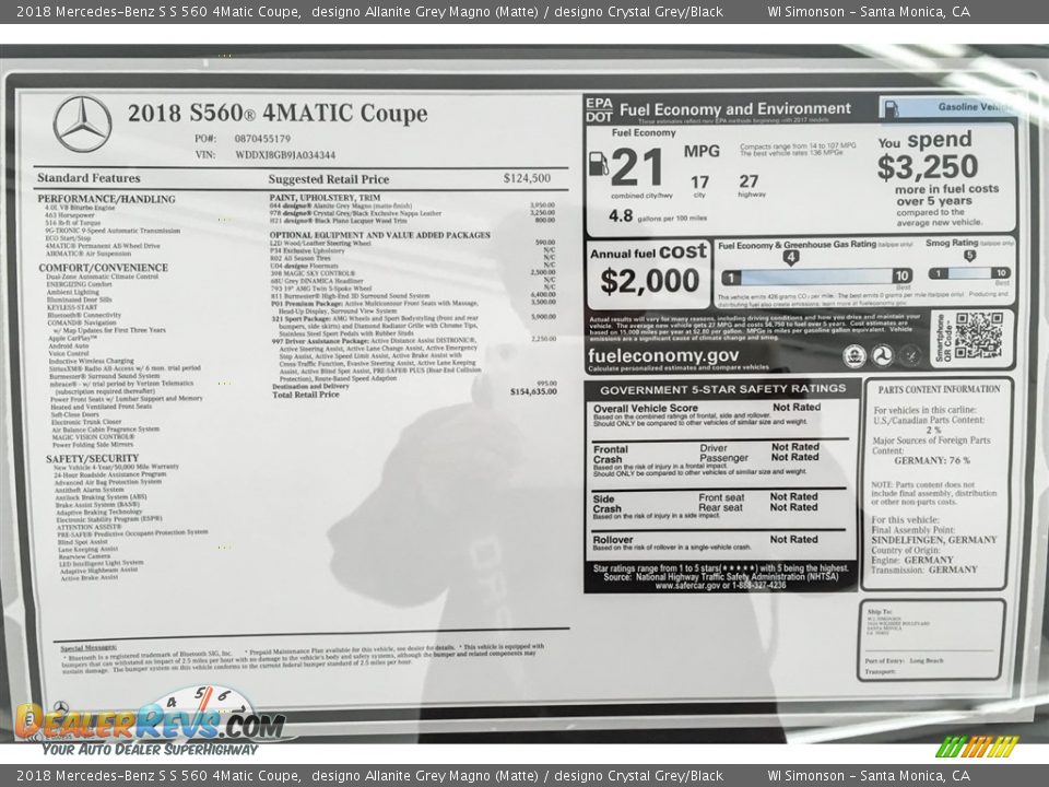 2018 Mercedes-Benz S S 560 4Matic Coupe designo Allanite Grey Magno (Matte) / designo Crystal Grey/Black Photo #26