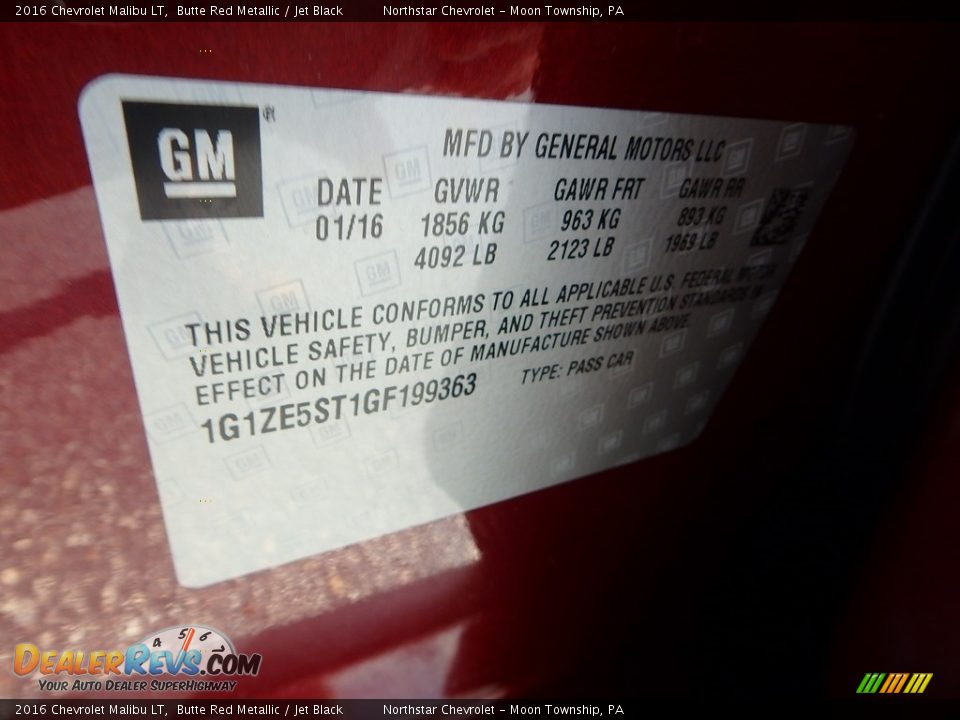 2016 Chevrolet Malibu LT Butte Red Metallic / Jet Black Photo #28