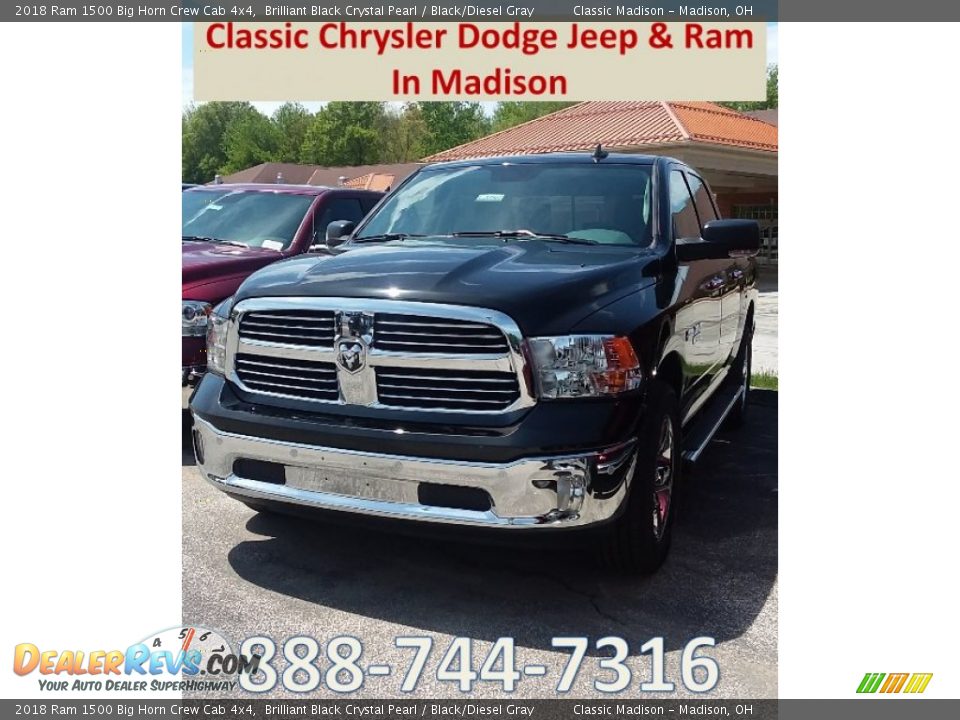 2018 Ram 1500 Big Horn Crew Cab 4x4 Brilliant Black Crystal Pearl / Black/Diesel Gray Photo #1