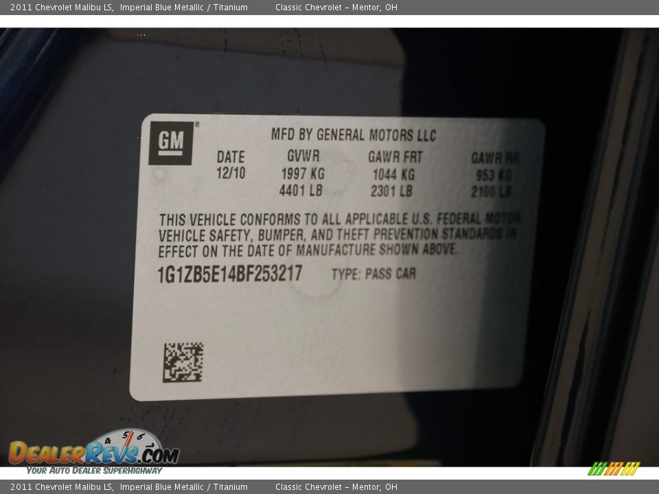 2011 Chevrolet Malibu LS Imperial Blue Metallic / Titanium Photo #16