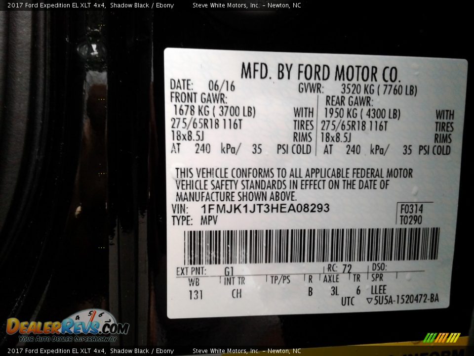 2017 Ford Expedition EL XLT 4x4 Shadow Black / Ebony Photo #35