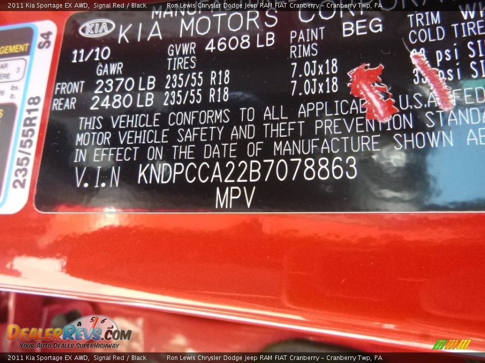 2011 Kia Sportage EX AWD Signal Red / Black Photo #16