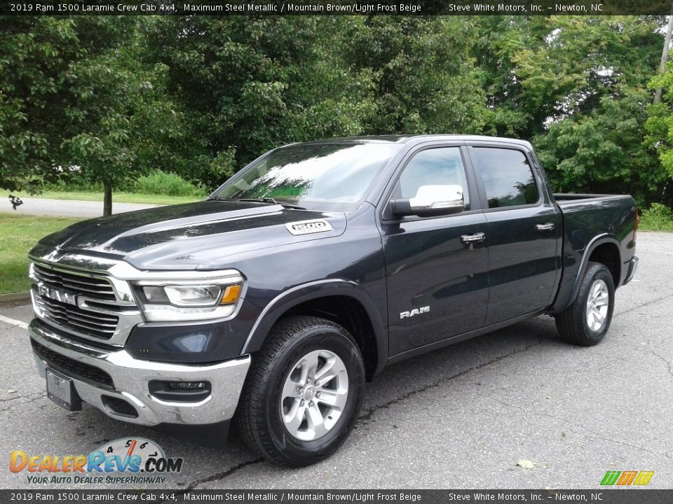 2019 Ram 1500 Laramie Crew Cab 4x4 Maximum Steel Metallic / Mountain Brown/Light Frost Beige Photo #2