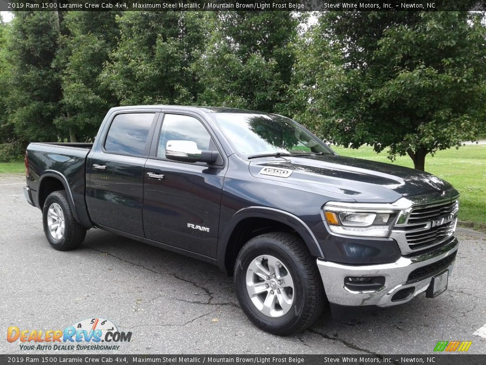 2019 Ram 1500 Laramie Crew Cab 4x4 Maximum Steel Metallic / Mountain Brown/Light Frost Beige Photo #4