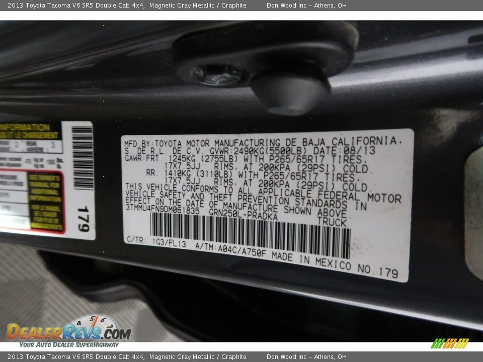 2013 Toyota Tacoma V6 SR5 Double Cab 4x4 Magnetic Gray Metallic / Graphite Photo #35