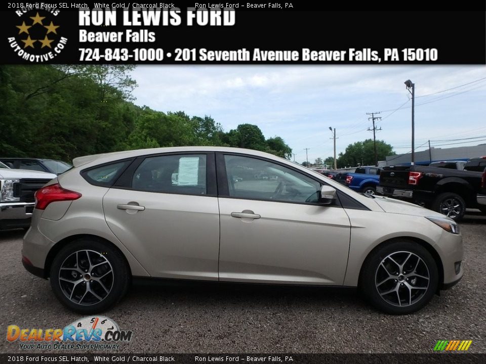 2018 Ford Focus SEL Hatch White Gold / Charcoal Black Photo #1
