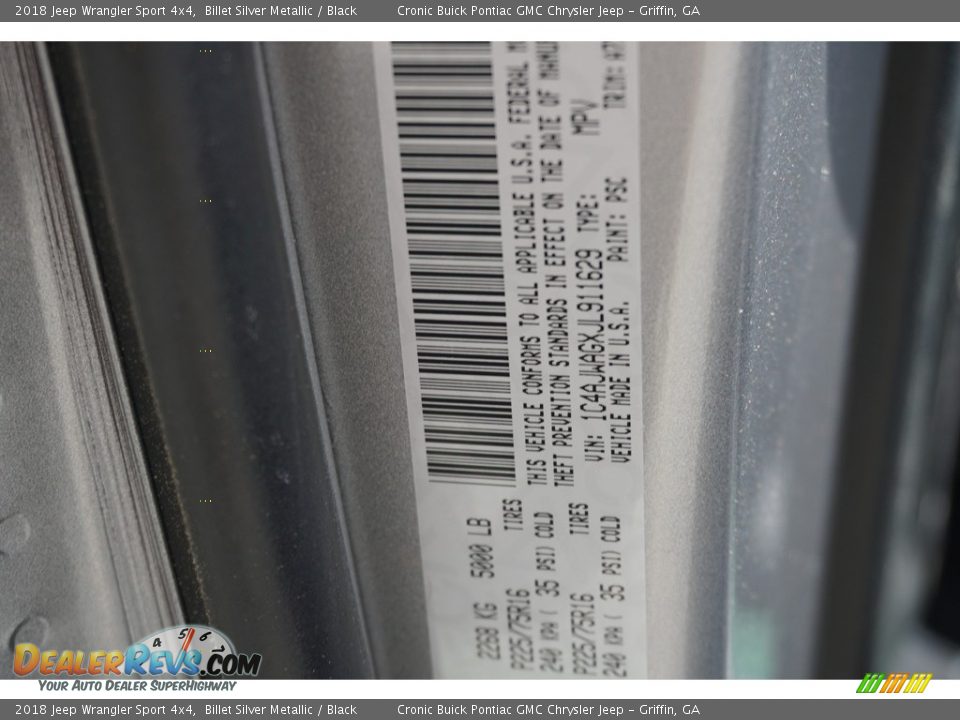 2018 Jeep Wrangler Sport 4x4 Billet Silver Metallic / Black Photo #15
