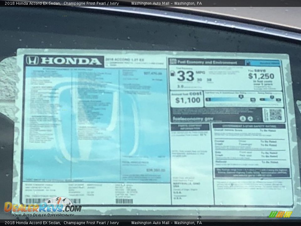 2018 Honda Accord EX Sedan Champagne Frost Pearl / Ivory Photo #29
