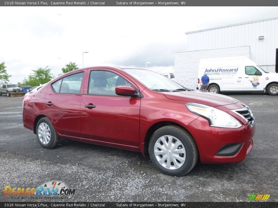 2018 Nissan Versa S Plus Cayenne Red Metallic / Charcoal Photo #1