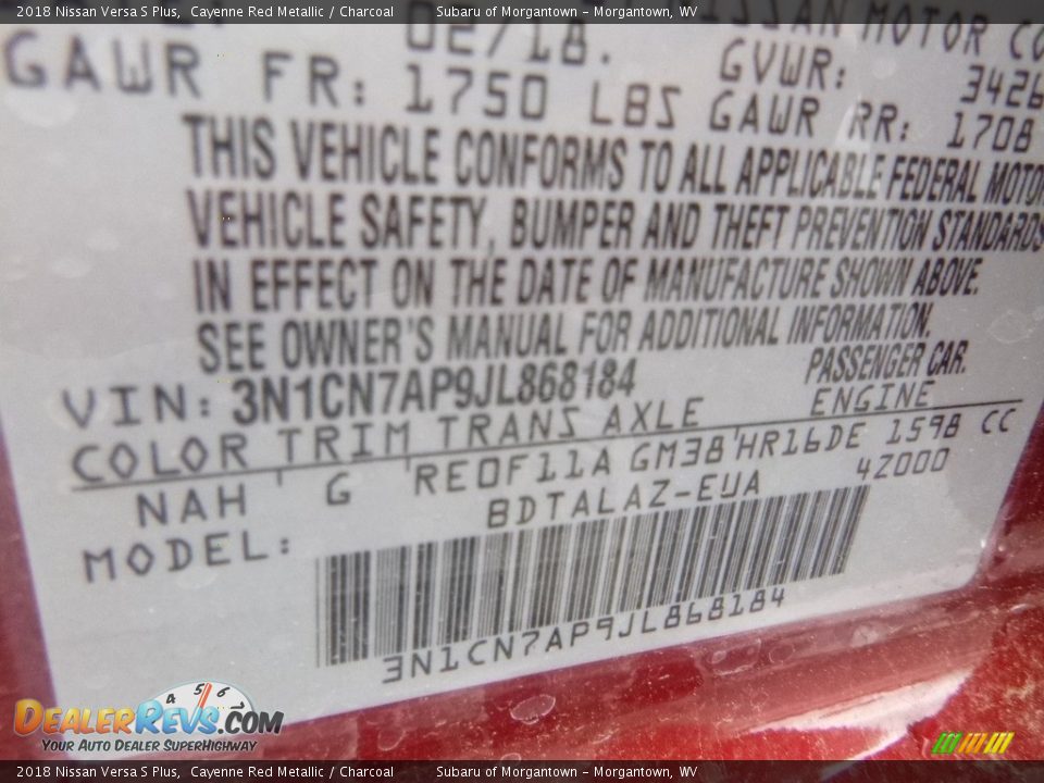 2018 Nissan Versa S Plus Cayenne Red Metallic / Charcoal Photo #15