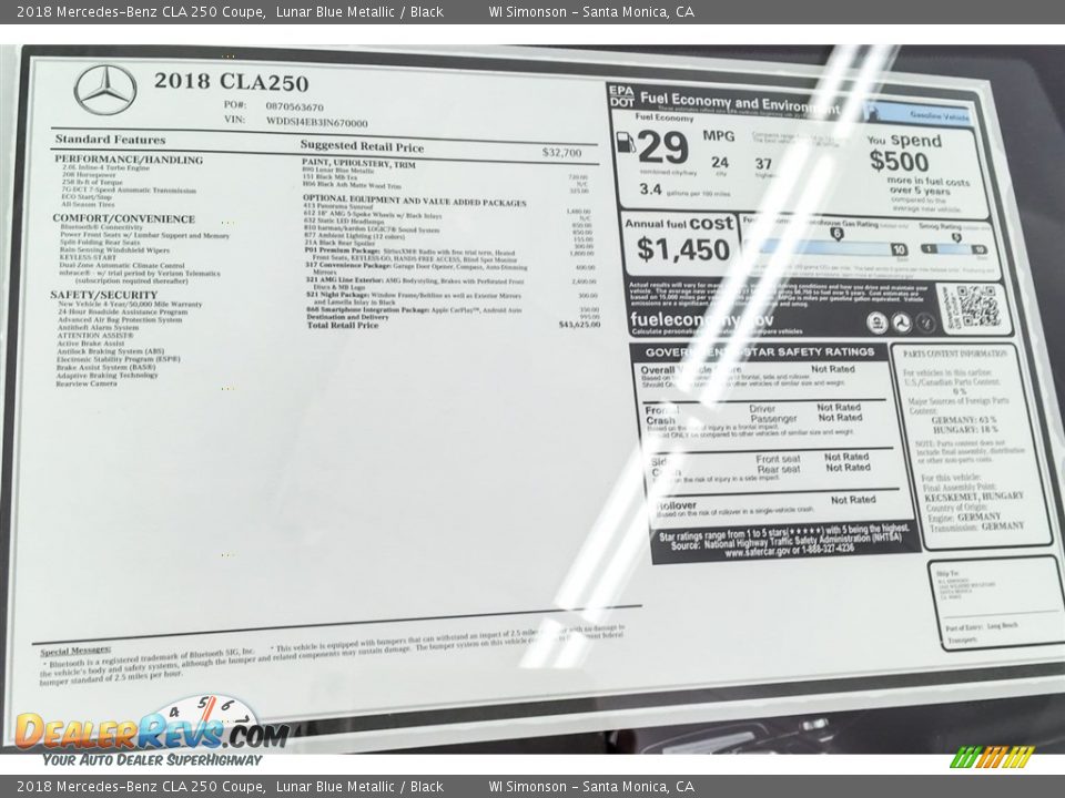 2018 Mercedes-Benz CLA 250 Coupe Lunar Blue Metallic / Black Photo #10