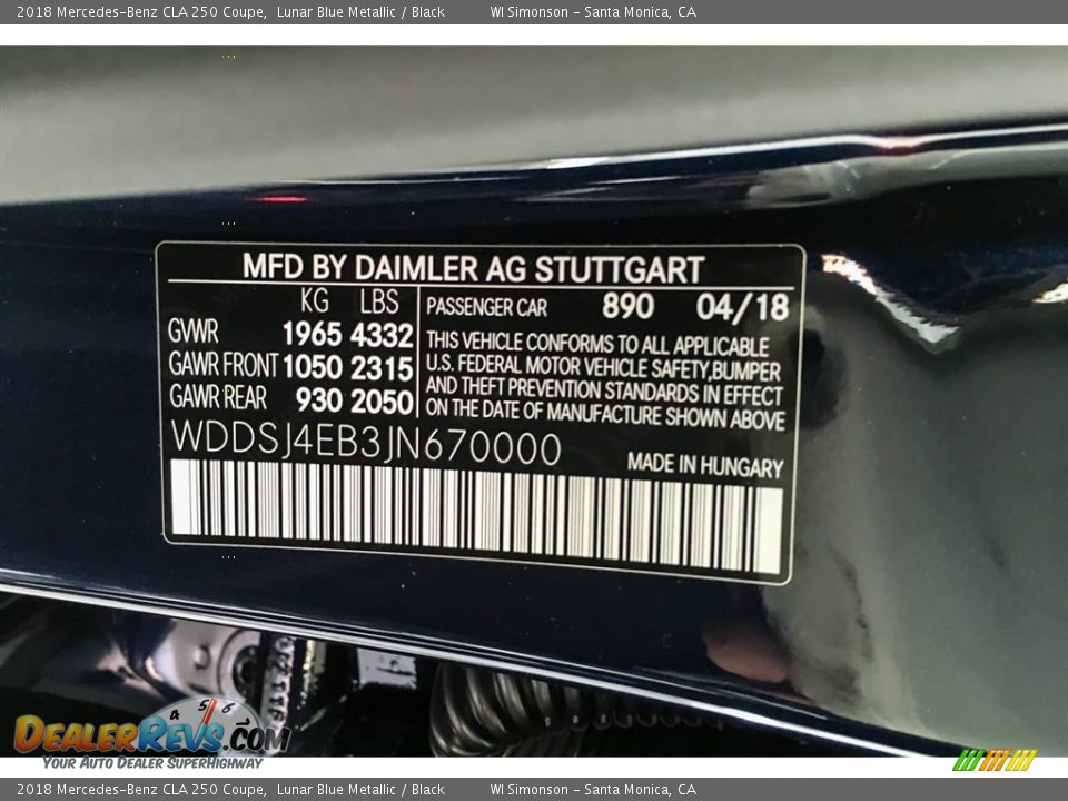 2018 Mercedes-Benz CLA 250 Coupe Lunar Blue Metallic / Black Photo #11