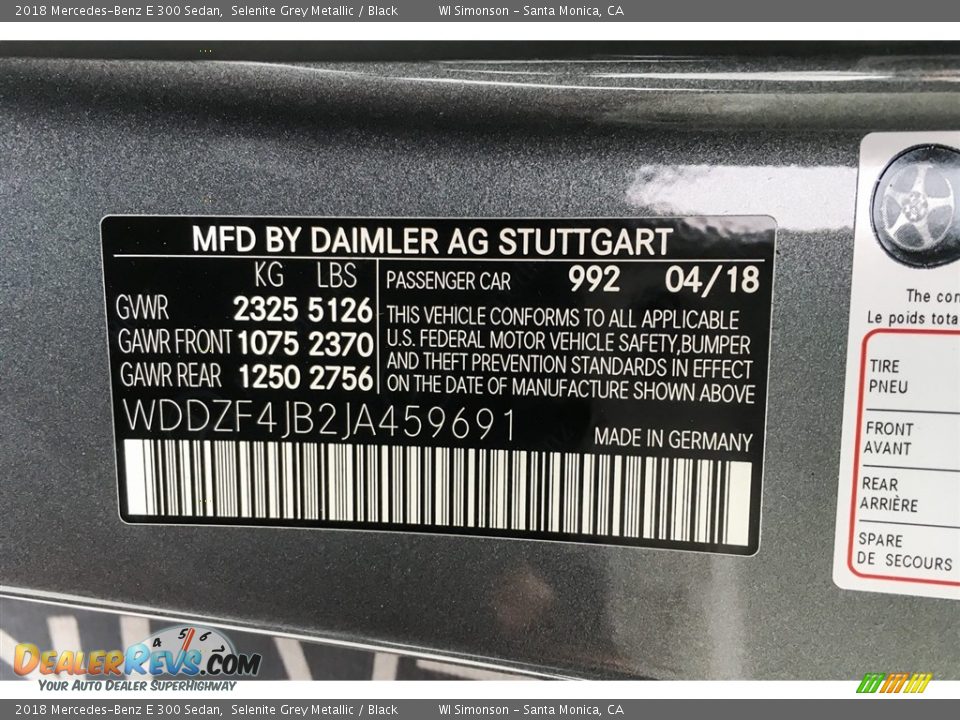 2018 Mercedes-Benz E 300 Sedan Selenite Grey Metallic / Black Photo #11