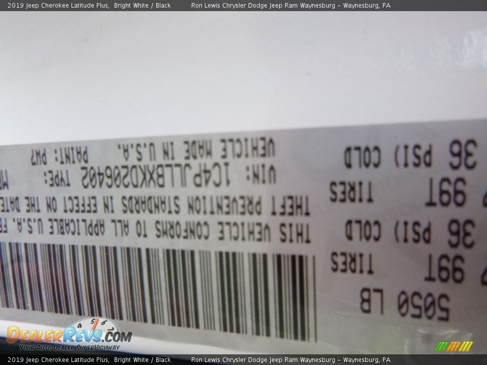 2019 Jeep Cherokee Latitude Plus Bright White / Black Photo #13