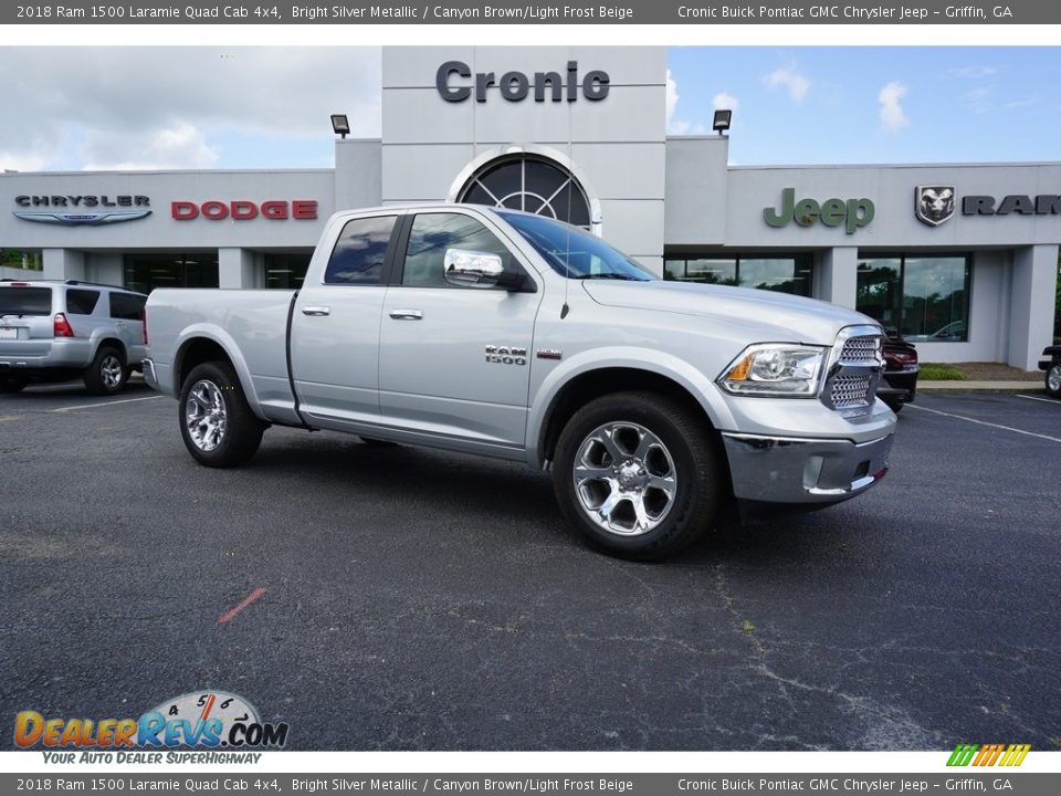 2018 Ram 1500 Laramie Quad Cab 4x4 Bright Silver Metallic / Canyon Brown/Light Frost Beige Photo #1