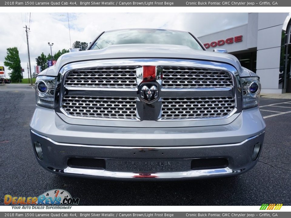2018 Ram 1500 Laramie Quad Cab 4x4 Bright Silver Metallic / Canyon Brown/Light Frost Beige Photo #2