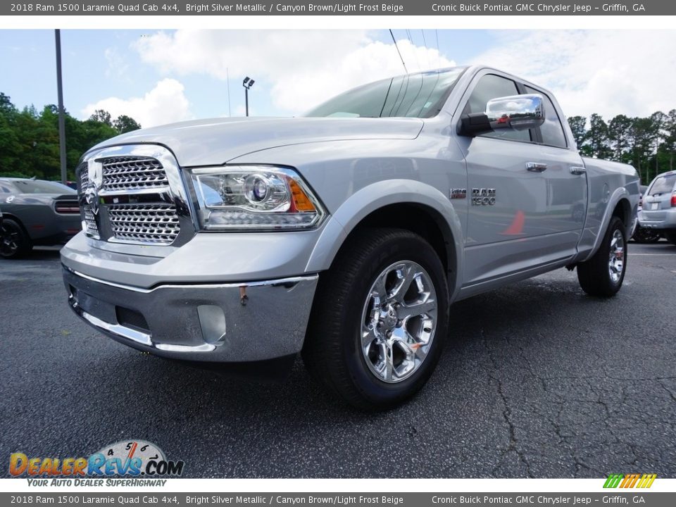 2018 Ram 1500 Laramie Quad Cab 4x4 Bright Silver Metallic / Canyon Brown/Light Frost Beige Photo #3