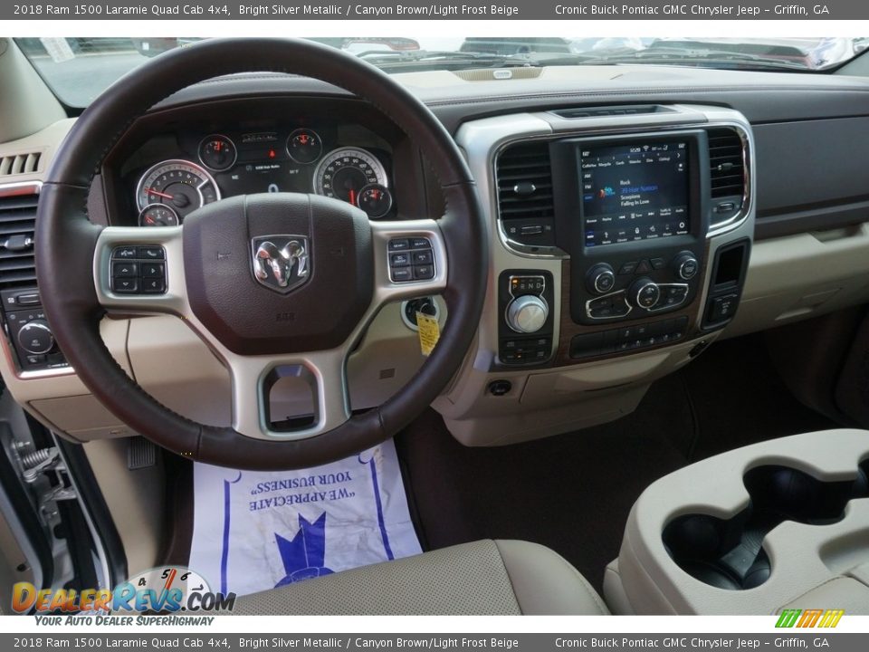 2018 Ram 1500 Laramie Quad Cab 4x4 Bright Silver Metallic / Canyon Brown/Light Frost Beige Photo #5