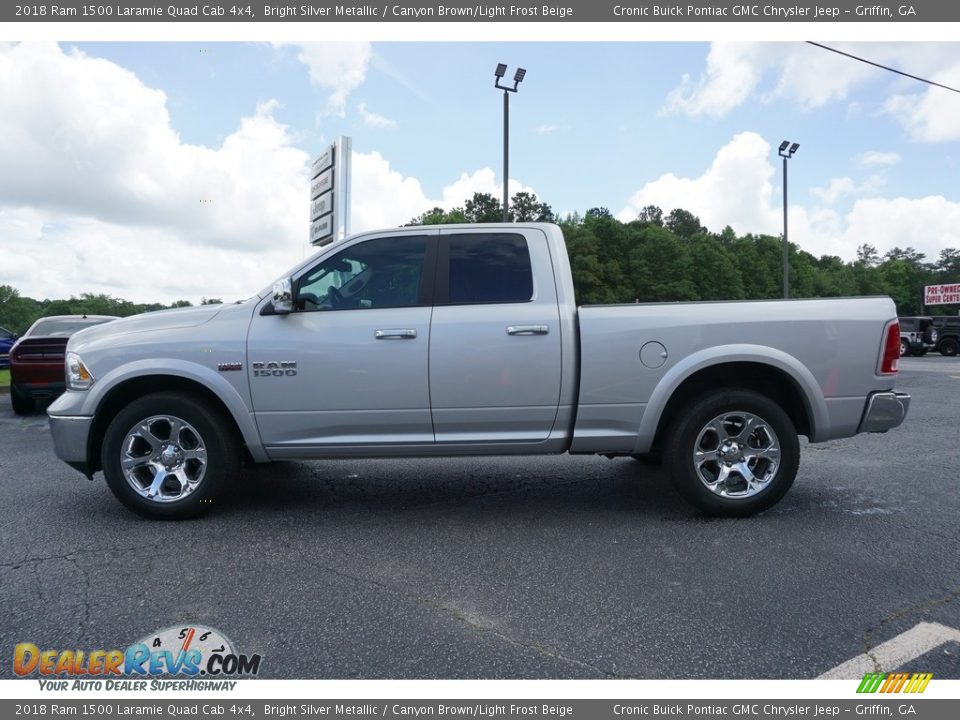 2018 Ram 1500 Laramie Quad Cab 4x4 Bright Silver Metallic / Canyon Brown/Light Frost Beige Photo #10