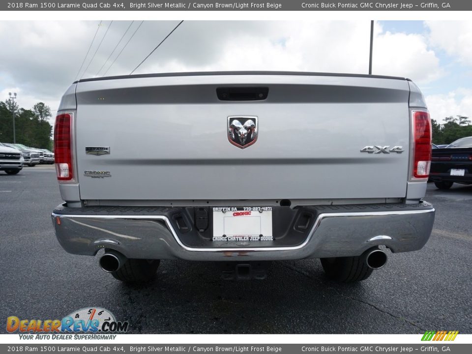 2018 Ram 1500 Laramie Quad Cab 4x4 Bright Silver Metallic / Canyon Brown/Light Frost Beige Photo #12