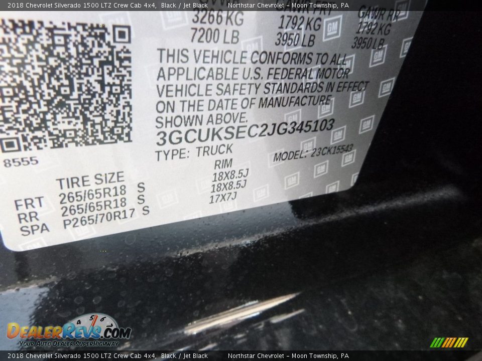 2018 Chevrolet Silverado 1500 LTZ Crew Cab 4x4 Black / Jet Black Photo #16
