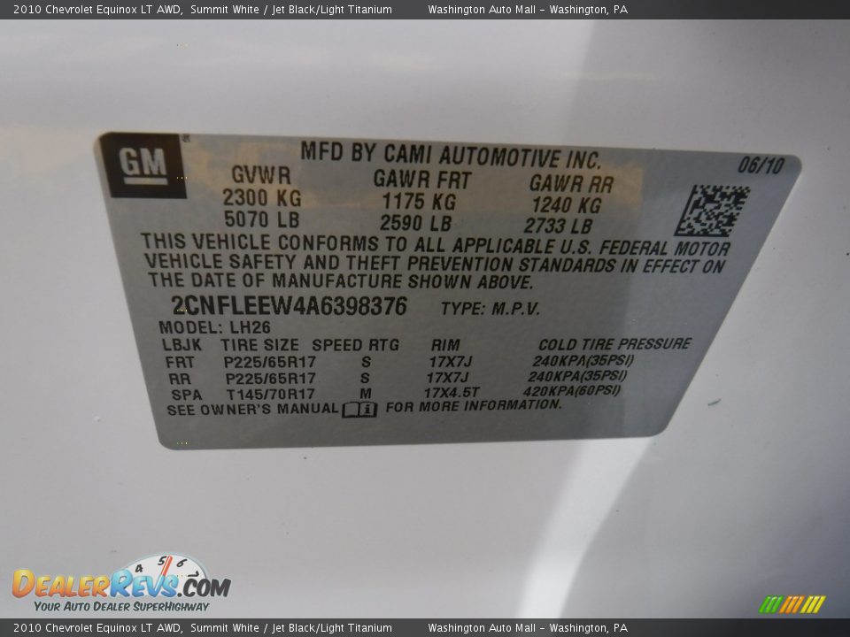 2010 Chevrolet Equinox LT AWD Summit White / Jet Black/Light Titanium Photo #24