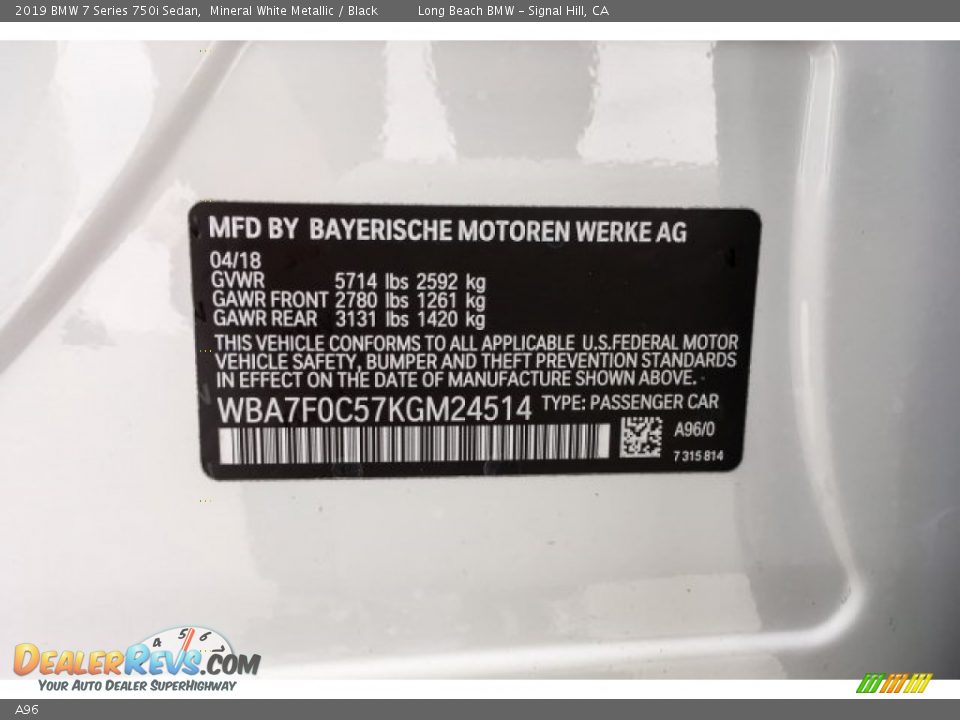 BMW Color Code A96 Mineral White Metallic