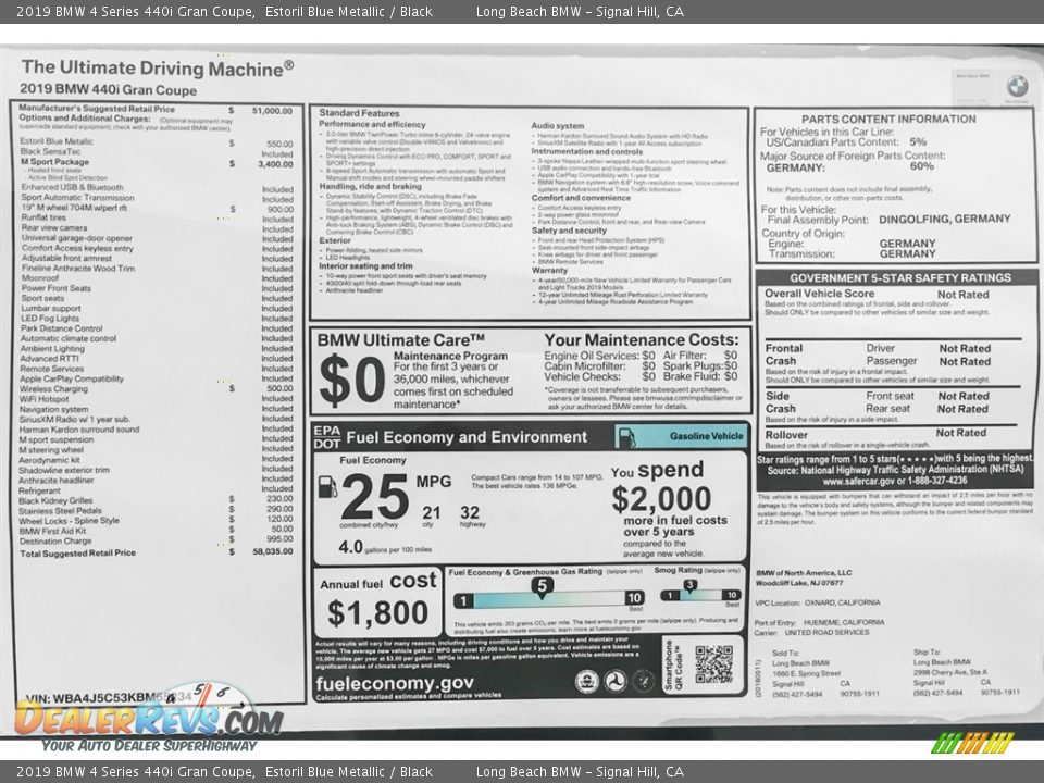 2019 BMW 4 Series 440i Gran Coupe Window Sticker Photo #10