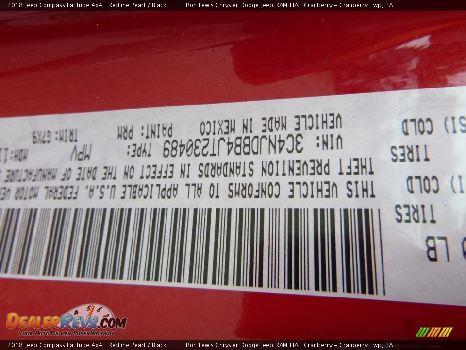 2018 Jeep Compass Latitude 4x4 Redline Pearl / Black Photo #14