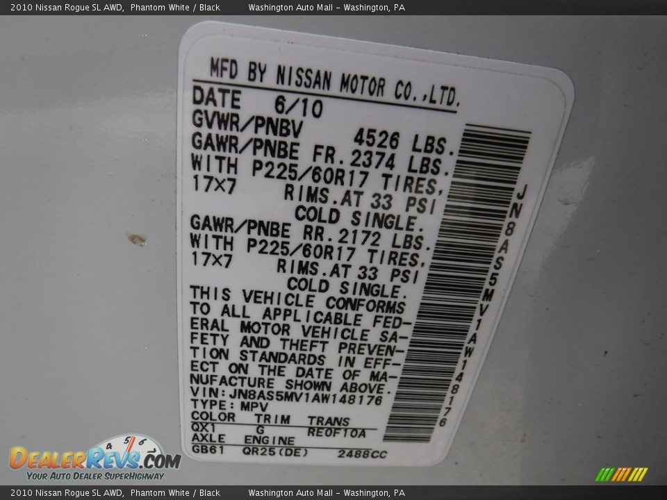 2010 Nissan Rogue SL AWD Phantom White / Black Photo #24