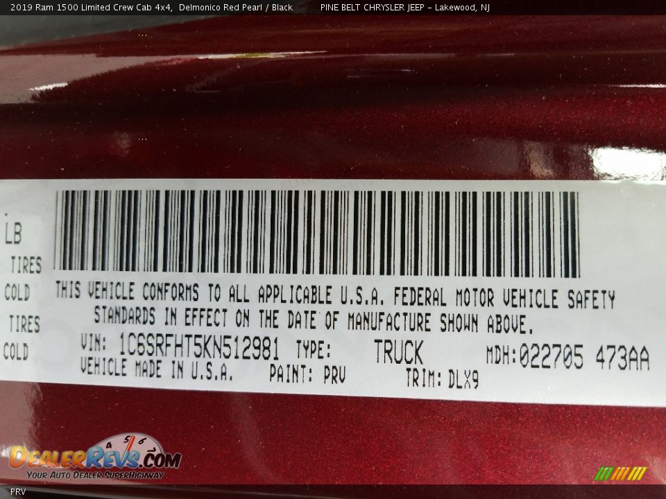 Ram Color Code PRV Delmonico Red Pearl