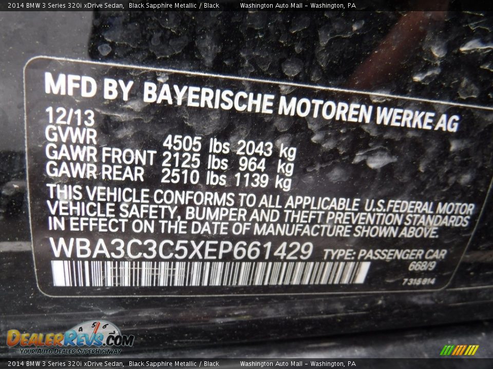 2014 BMW 3 Series 320i xDrive Sedan Black Sapphire Metallic / Black Photo #26