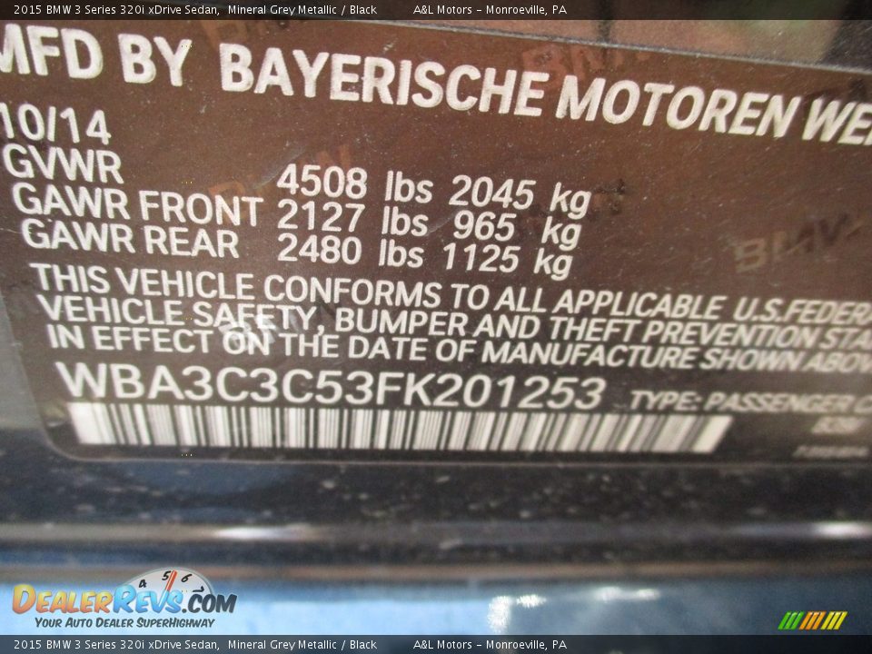 2015 BMW 3 Series 320i xDrive Sedan Mineral Grey Metallic / Black Photo #19