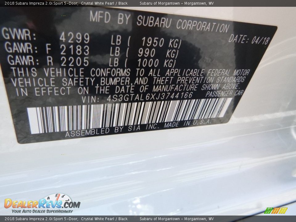 2018 Subaru Impreza 2.0i Sport 5-Door Crystal White Pearl / Black Photo #16