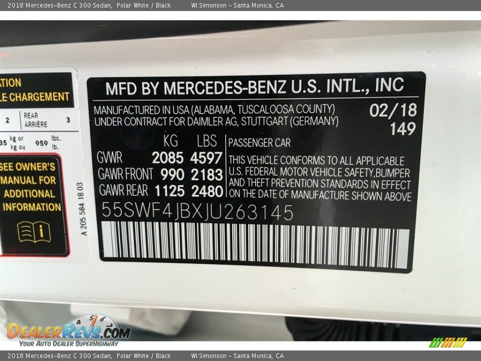 2018 Mercedes-Benz C 300 Sedan Polar White / Black Photo #11