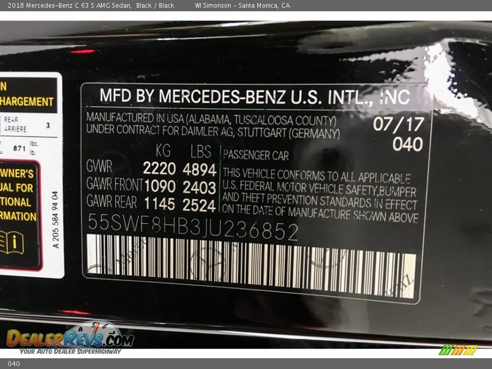 Mercedes-Benz Color Code 040 Black