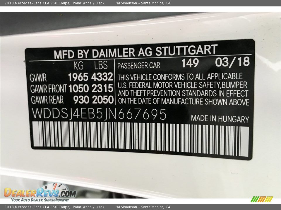 2018 Mercedes-Benz CLA 250 Coupe Polar White / Black Photo #11