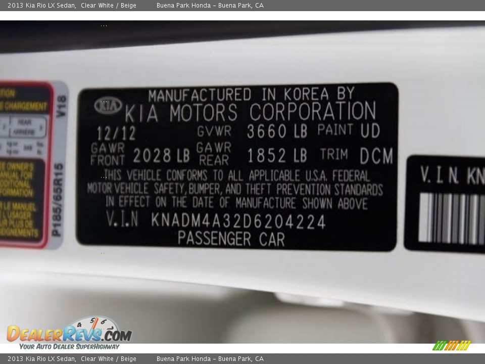 2013 Kia Rio LX Sedan Clear White / Beige Photo #36