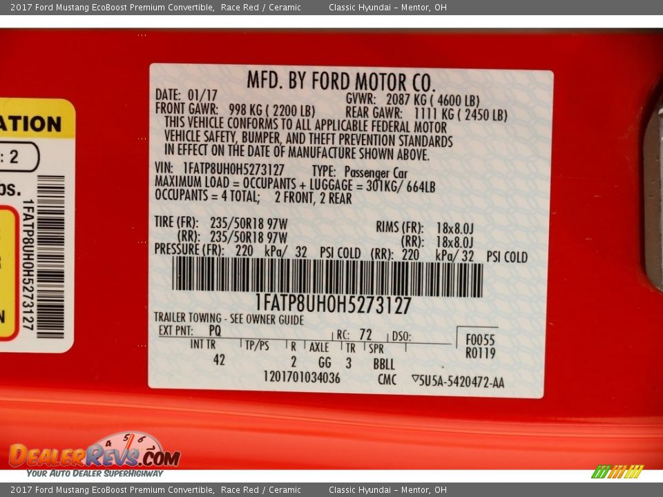 2017 Ford Mustang EcoBoost Premium Convertible Race Red / Ceramic Photo #21