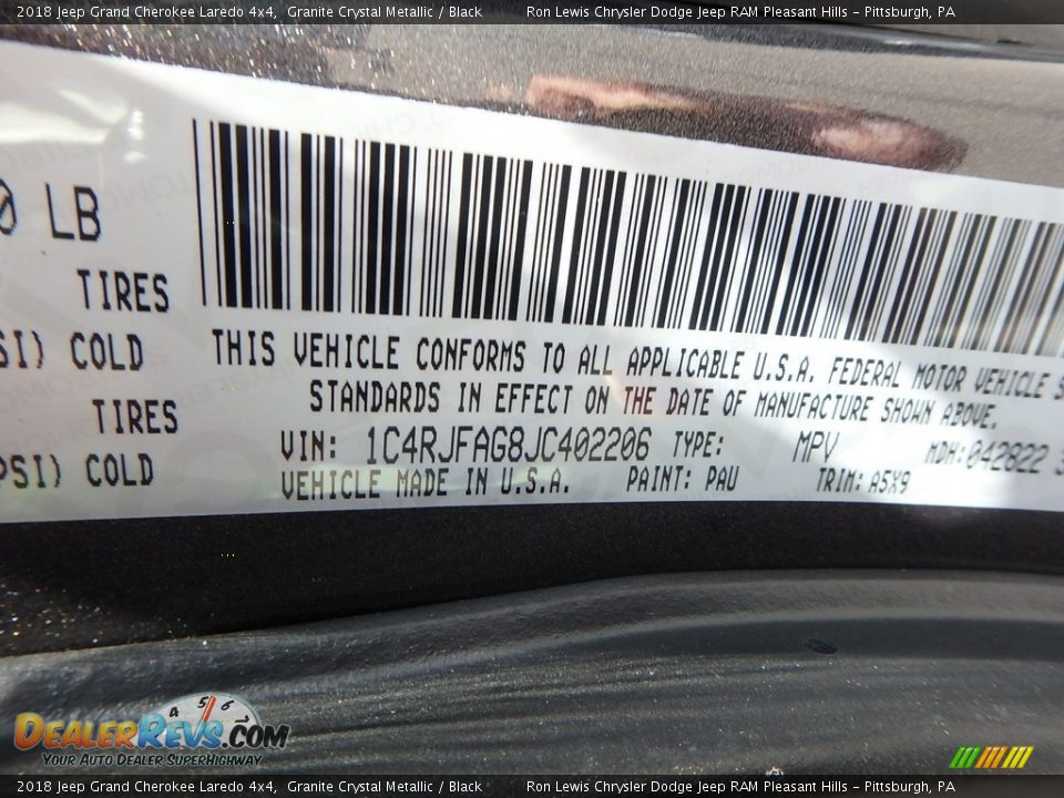 2018 Jeep Grand Cherokee Laredo 4x4 Granite Crystal Metallic / Black Photo #14