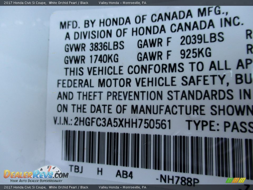 2017 Honda Civic Si Coupe White Orchid Pearl / Black Photo #19