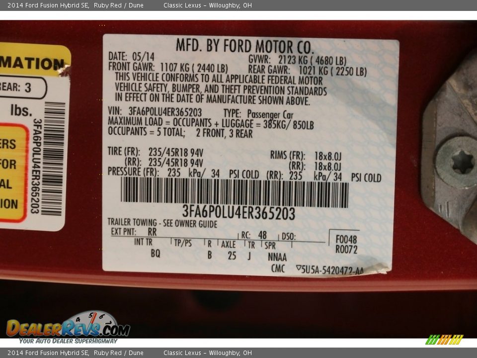 2014 Ford Fusion Hybrid SE Ruby Red / Dune Photo #22