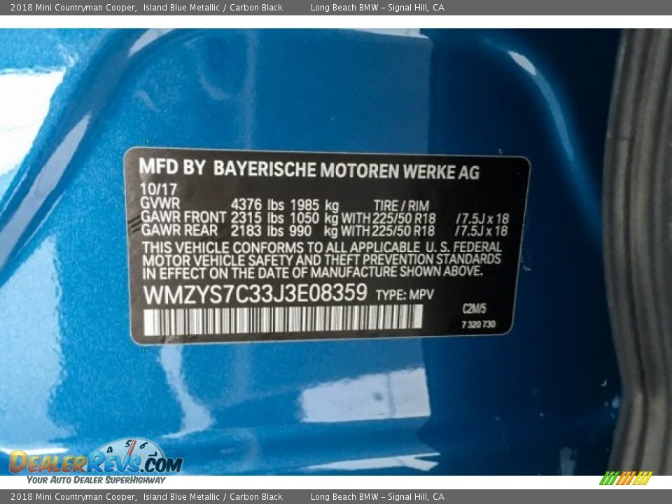 2018 Mini Countryman Cooper Island Blue Metallic / Carbon Black Photo #22