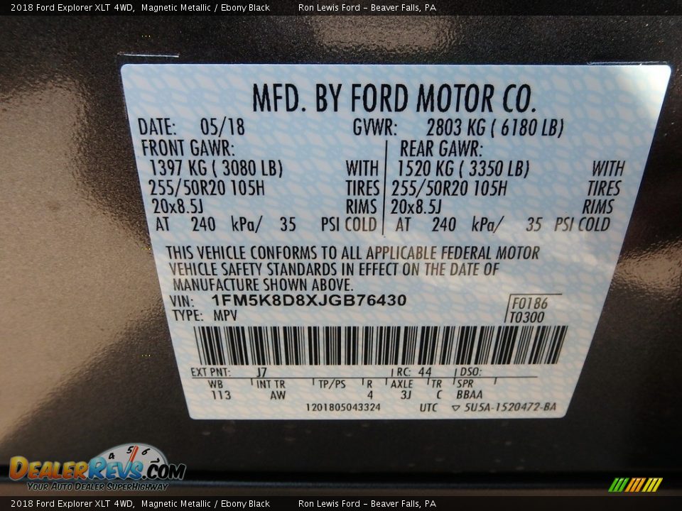 2018 Ford Explorer XLT 4WD Magnetic Metallic / Ebony Black Photo #15