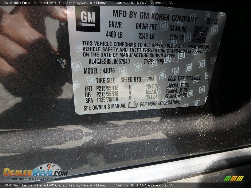 2018 Buick Encore Preferred AWD Graphite Gray Metallic / Ebony Photo #16