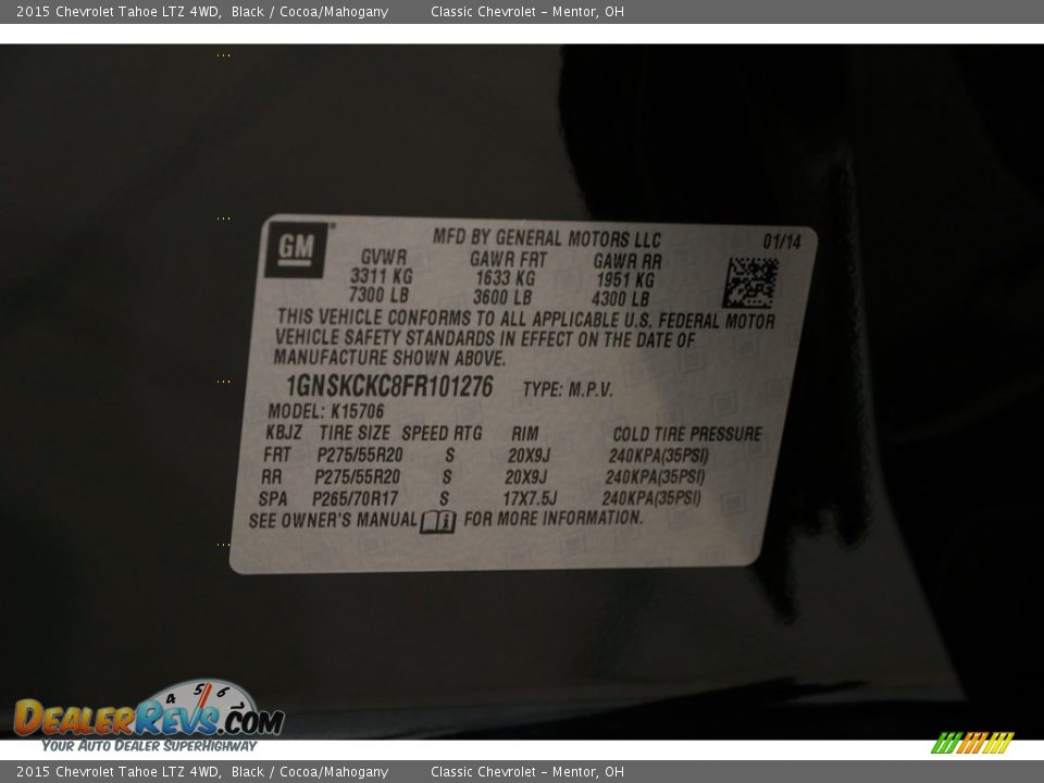 2015 Chevrolet Tahoe LTZ 4WD Black / Cocoa/Mahogany Photo #24